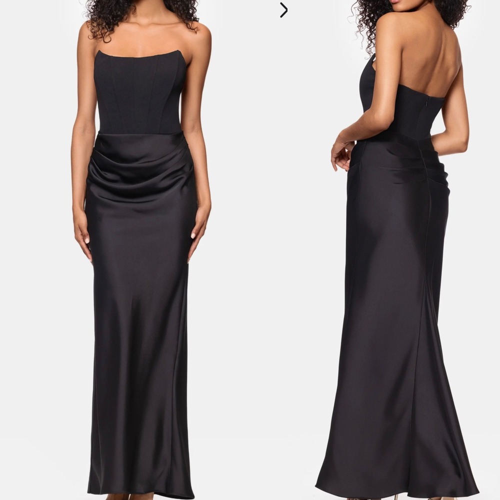Betsy & Adam Mixed Media Black Corset Satin Draped Strapless Gown Dress Size 12